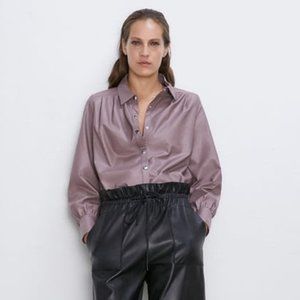 NWT Zara Faux Leather Smocked Blouse
